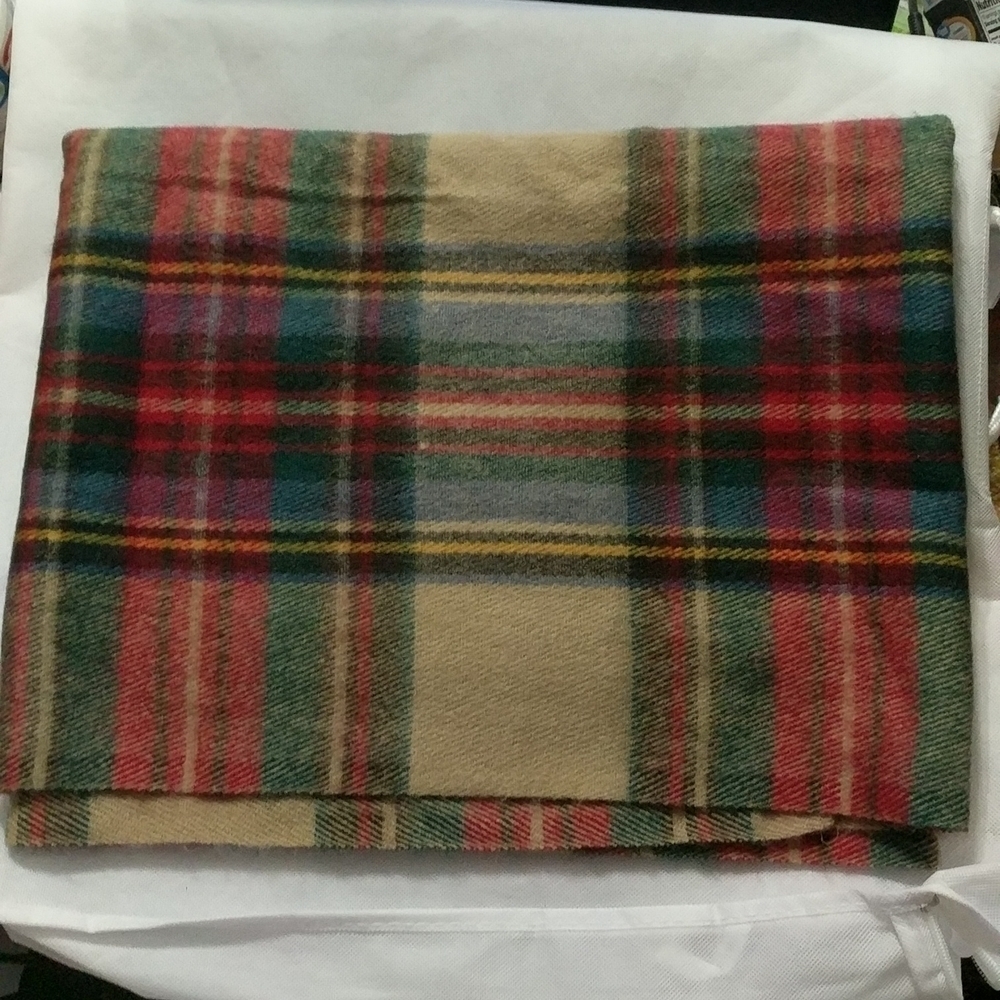 Tan Red Green Plaid Woven Infinity Scarf